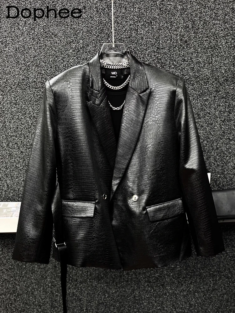 

High-end Blazers Boys 2025 Spring Autumn New Trendy Loose Shoulder Padded Suit Jackets Tops Solid Color Handsome Tailored Coats