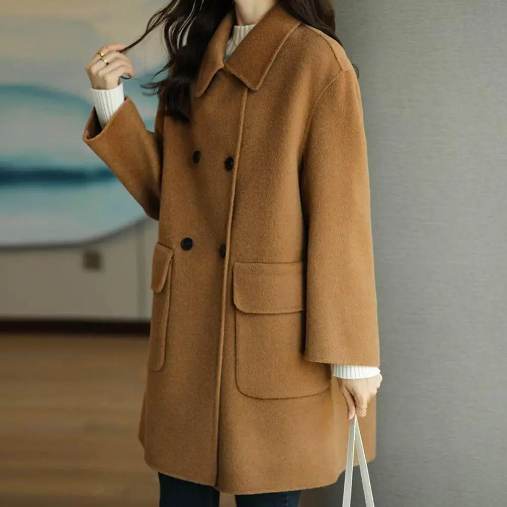 Double-breasted Lapel Coats Women Loose Woolen Coat Ultra-Thick Short Jacket Female Autumn Winter Elegant Casual Tops Outwear