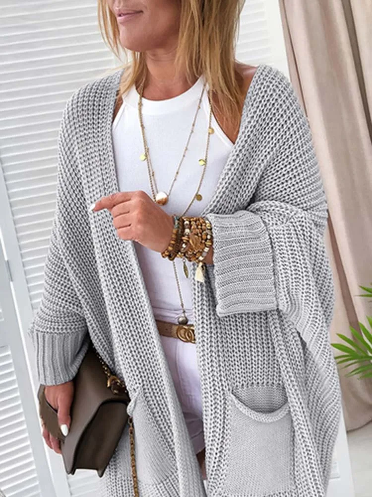 Women's lazy style thick line bat sleeve woolen open top jacket, loose, casual, elegant, fashionable and versatile
