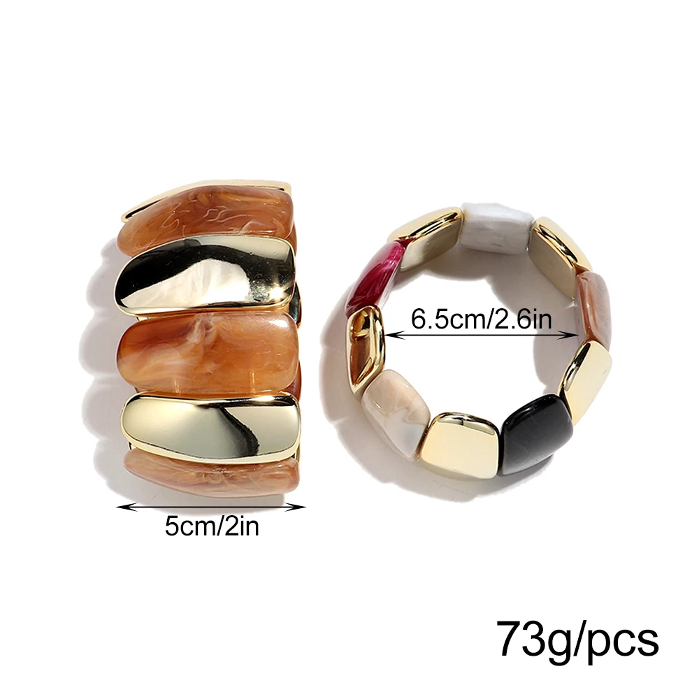 Trendy Acrylic Wide Geometric Arc-shaped Beads Elastic Bangle Bracelets Geometry Beaded Strechy Cuff Bracelet Women Jewelry Gift