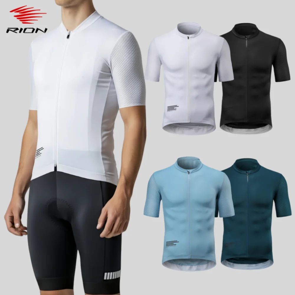 

RION Men's Cycling Jersey Breathable Quick-Dry Slim Fit Short Sleeve Seamless Race Bike Maillot for Outdoor Sports Clothing