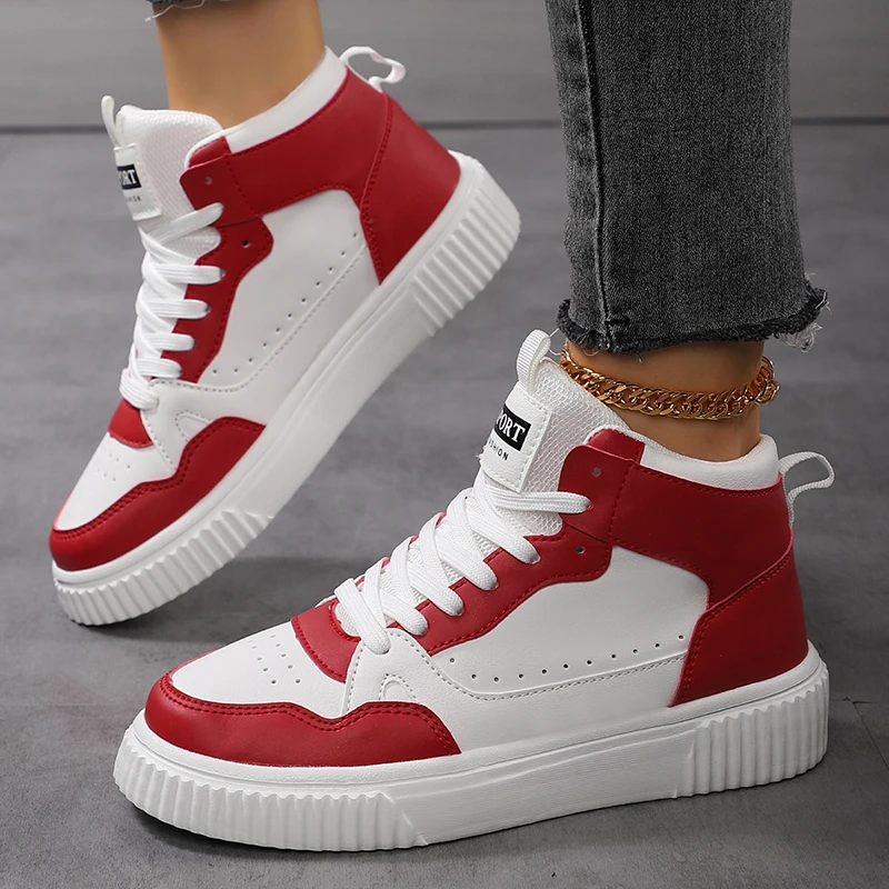 Women Flat Board Shoes Casual Shoes Walking Thick Sole White Sneakers White Outdoor Female Lace Up PU Leather Luxury Fashion