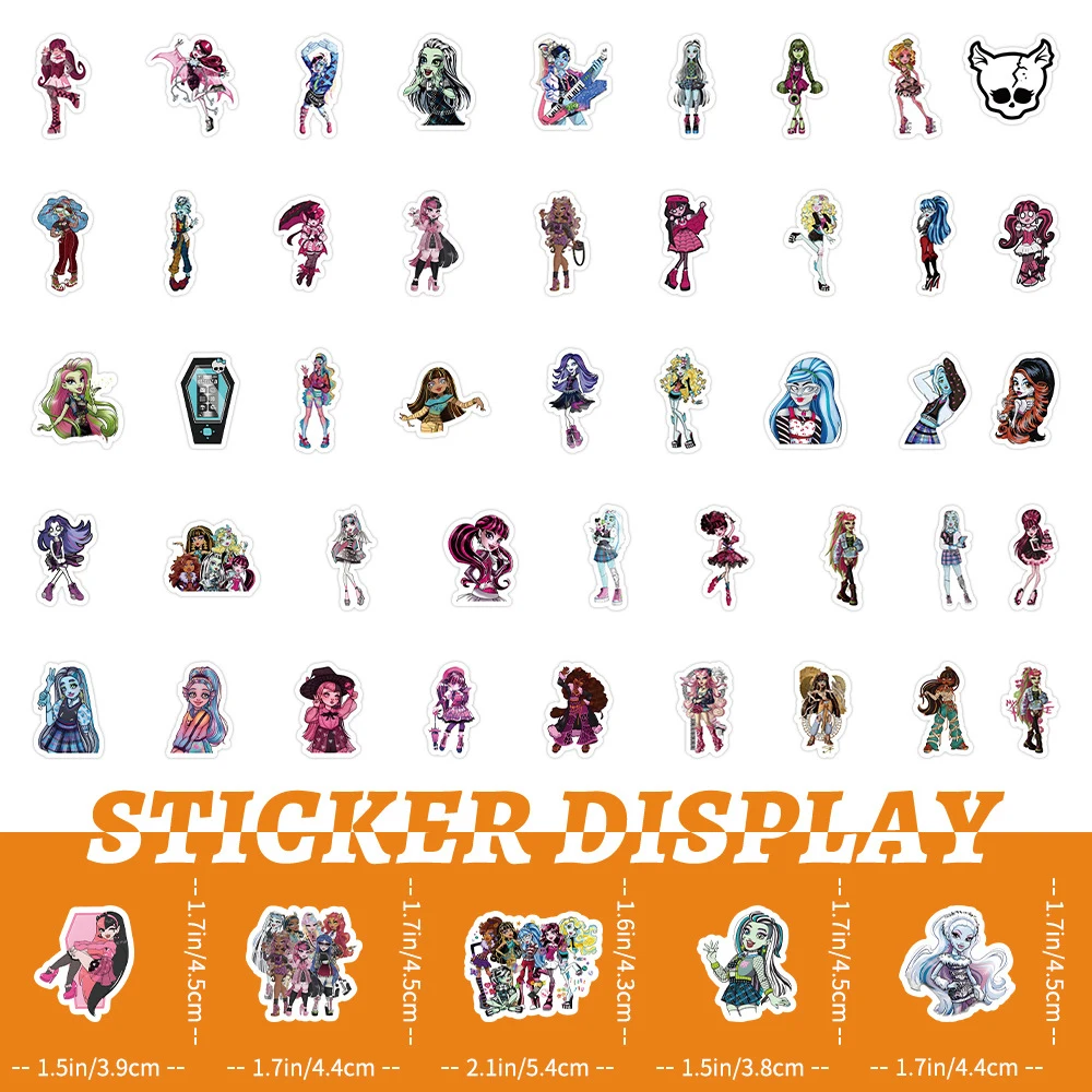 Autocollants Monster High School Anime, Graffiti DIY, Ordinateur portable, Téléphone, Planche à roulettes, Autocollants de dessin animé étanches, Jouets, 10 pièces, 30 pièces, 50 pièces, 100 pièces