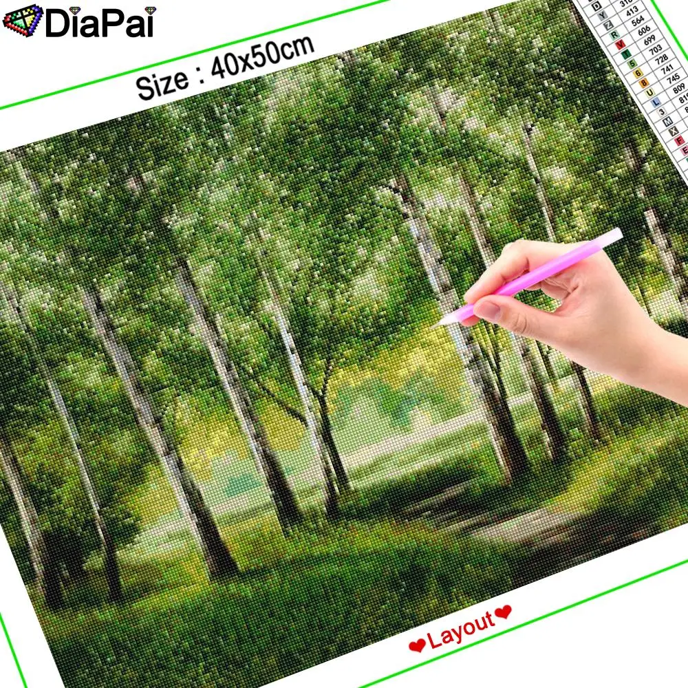 DIAPAI DIY الماس اللوحة "مناظر الغابة" الحفر الكامل مربع جولة الماس التطريز 5D عبر غرزة الديكور المنزل A25315