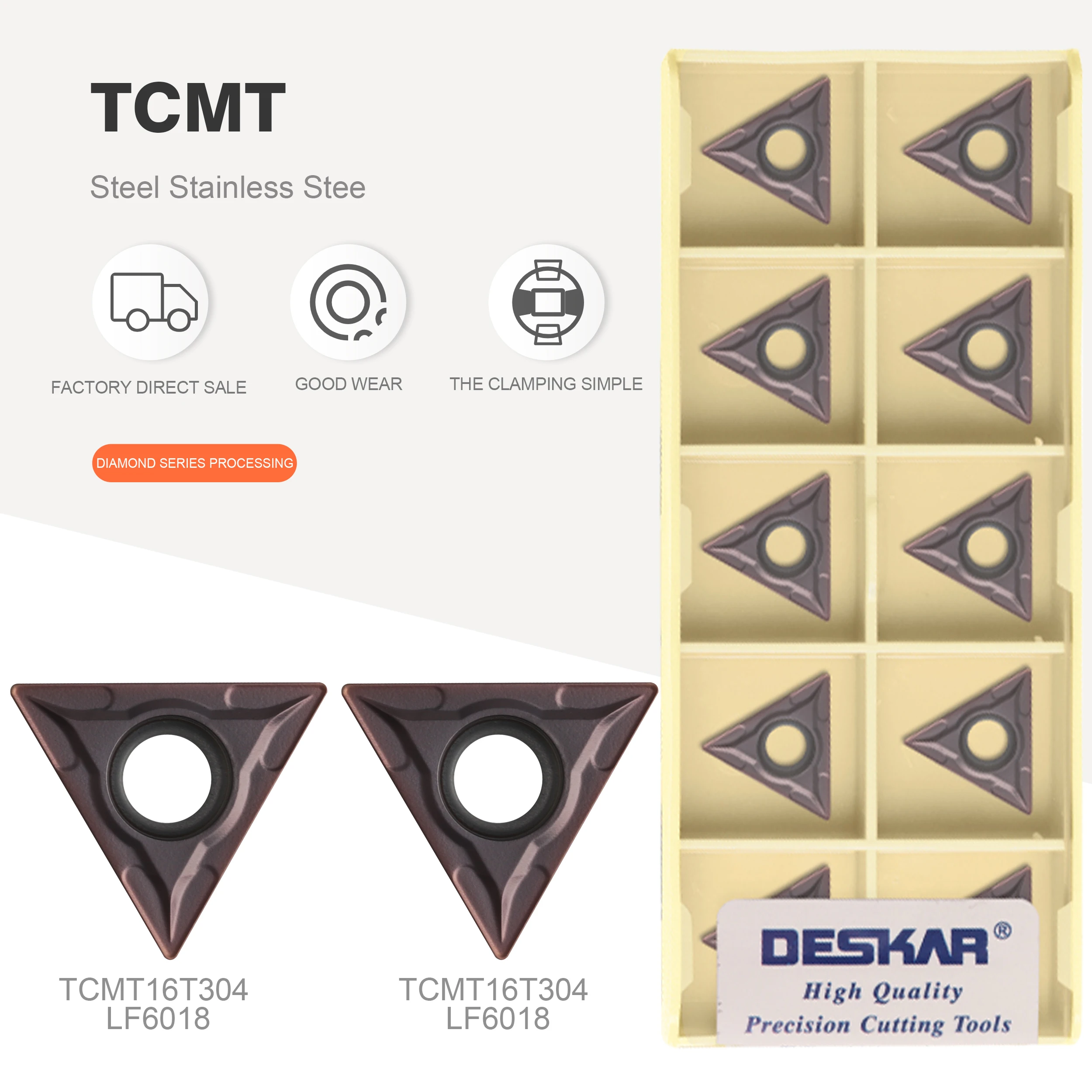 DESKAR-Outil de tour à insert en carbure pour acier inoxydable, TCMT110204, TCMT110208, TCMT16T304, TCMT16T308, LF6118, LF6018, haute qualité