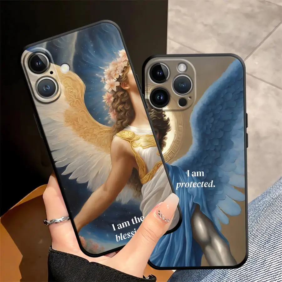 Angel Art Black Soft Phone Cover Case for iPhone XR 17Air 15 16 14 Plus XS Max 13 12 11 17 Pro Max 7 8