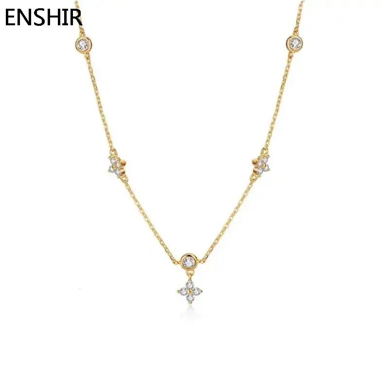 ENSHIR Inlaid Zircon Four-leaf Flower Chain Necklace for Women New Niche Light Luxury Fashion collares choker Accessories