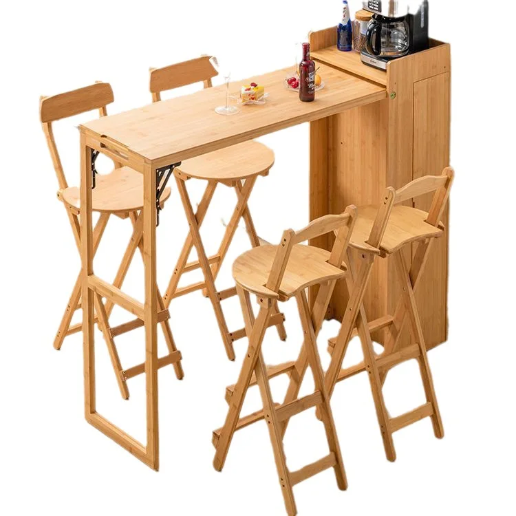 Japanese-style solid wood folding bar table rattan dining side cabinet integrated household partition multi-functional dining