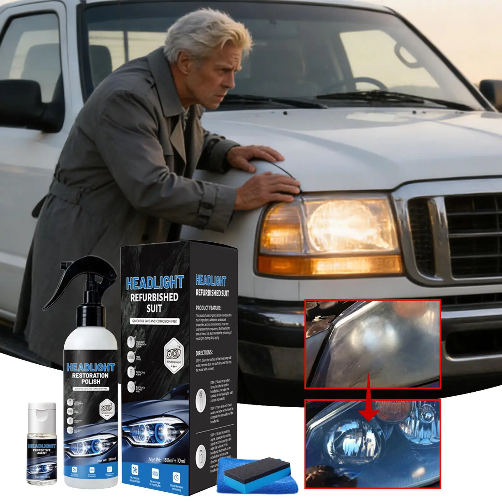 180ml Automotive Headlight Restoration Kit Car Headlight Restoration Polishing Kits Car Headlight Cleaner Care Liquid Restorer