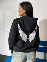 Spread Wings On The Back Graphic Print Woman Hoodie Hip Hop Soft Hoody Fashion Warm Loose Sweatshirt Autumn Fleece Sportswears