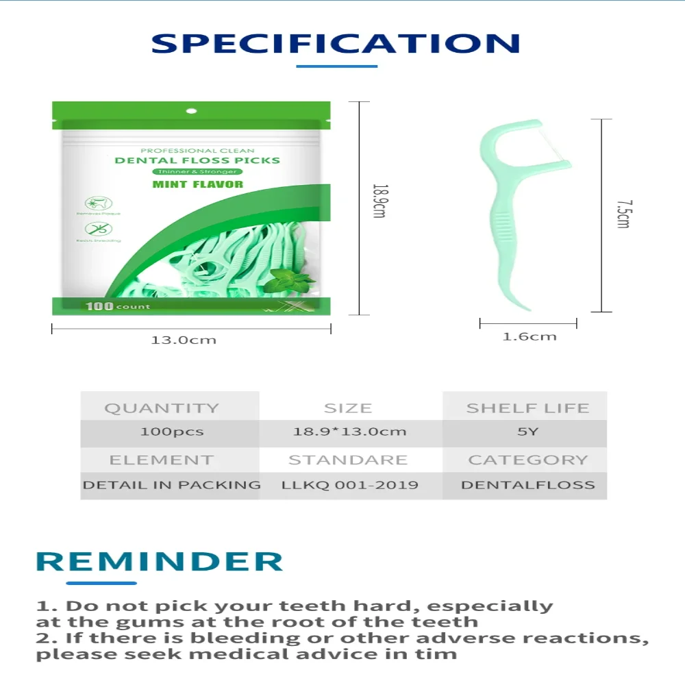 Hilo Dental con sabor a menta, accesorio de plástico ultrafino, resistente y suave, 100 piezas