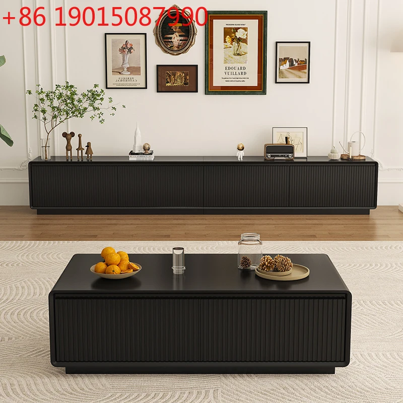 

Итальянский минималистичный новый дизайн решетки, напольный шкаф, черная краска для выпечки из цельного дерева, современный простой напольный шкаф для телевизора