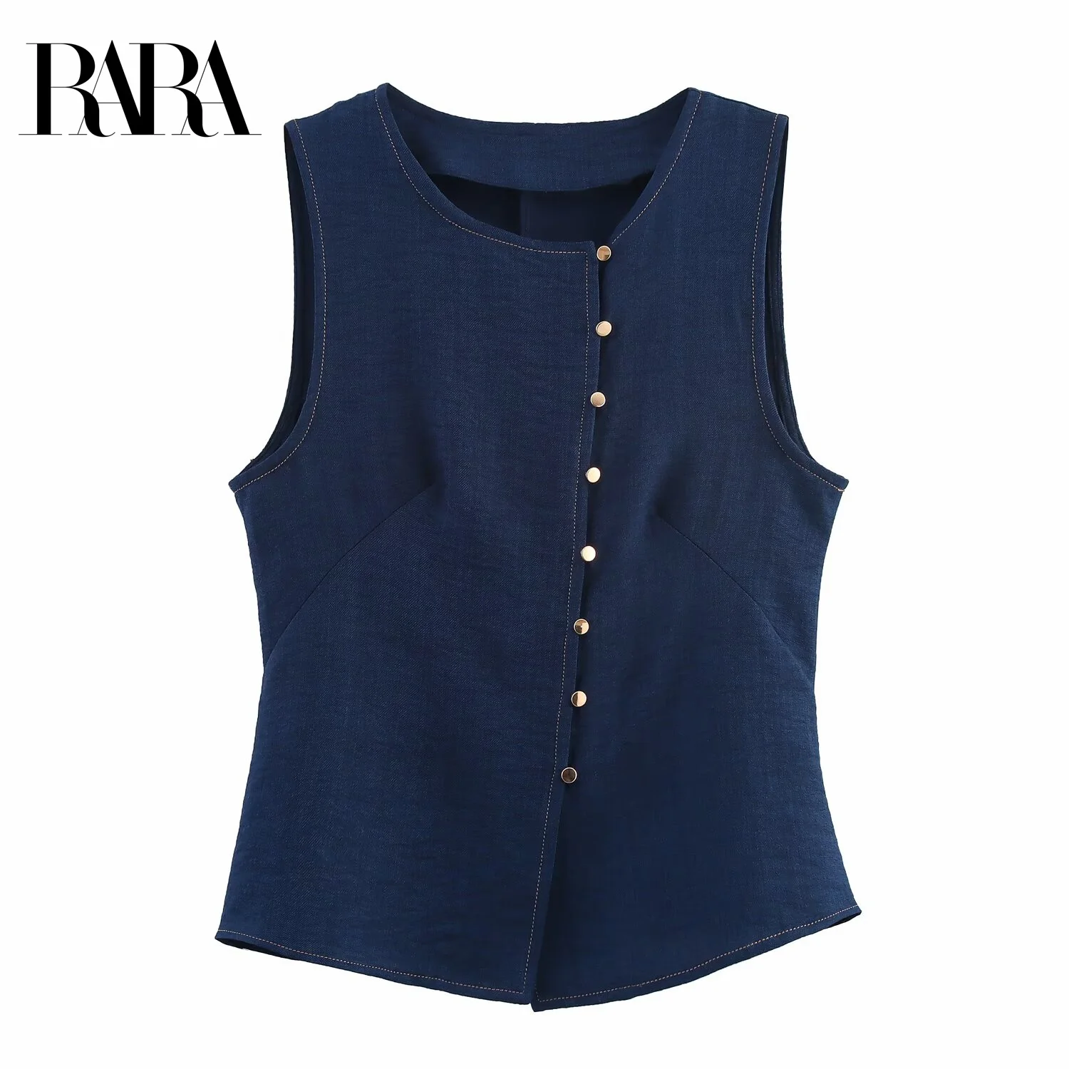 

RARA2025 new summer women's casual fashion simple slim fit round neck sleeveless single-breasted vest top jacket