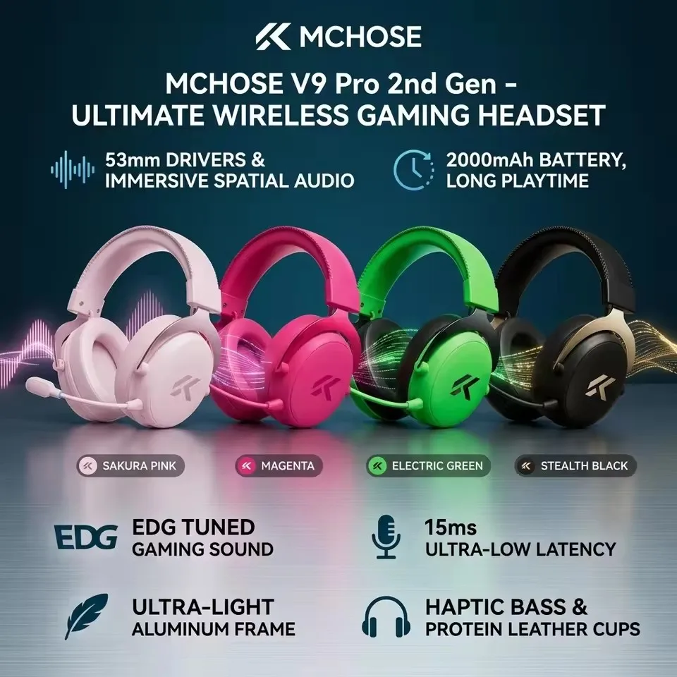 MCHOSE V9 Pro 2 E-sports  Wireless Gaming Headset 4-Mode THX Spatial Audio 53mm Driver Over-Ear 300h Battery EDG Co-Tuned