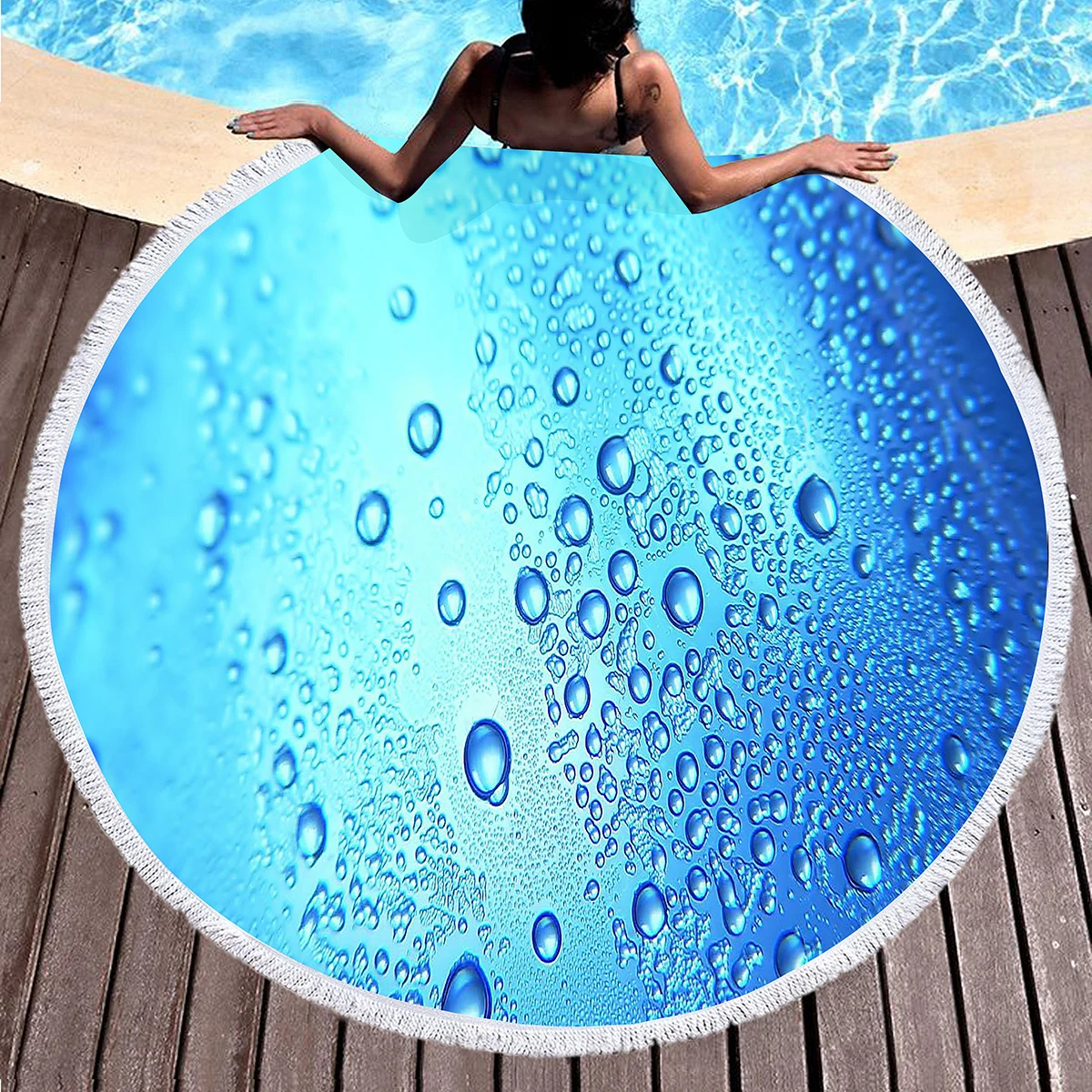 Round Beach Towel Raindrops Pattern Beach Blanket Pool Towels Soft Sand Free Water Absorbent Picnic Yoga Throw Mat Blankets