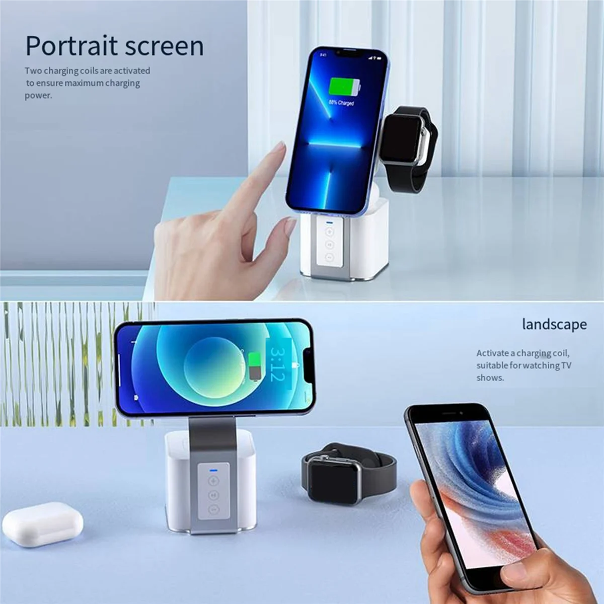 الهاتف المحمول محول الشحن اللاسلكي شاحن شحن سريع 15 واط متعدد الوظائف أربعة في واحد سطح المكتب عمودي الولايات المتحدة التوصيل