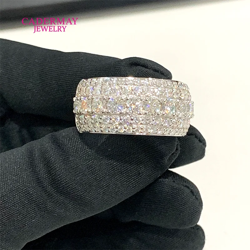 Moissanite Jewelry Half 5 Rows Moissanite Ring Band 925 Silver Round Shape VVS Moissanite Half Eternity Wedding Ring for Men
