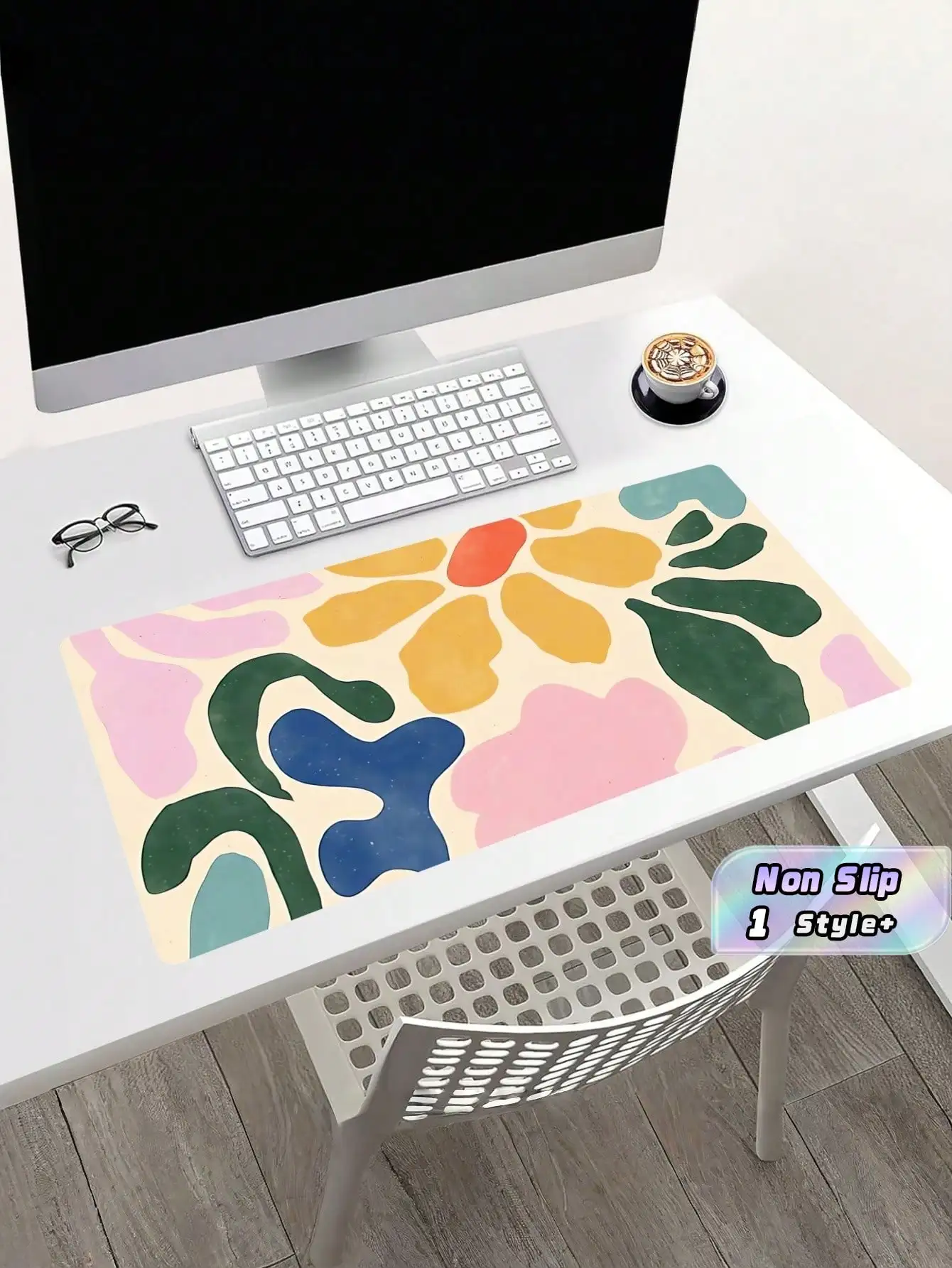 1PC Large Extended Non Slip Rubber Base Cloth Desk Pad Vintage Matisse Pattern Artistic Decor Workspace Enhancer Smooth Surface Durable Waterproof Easy Clean