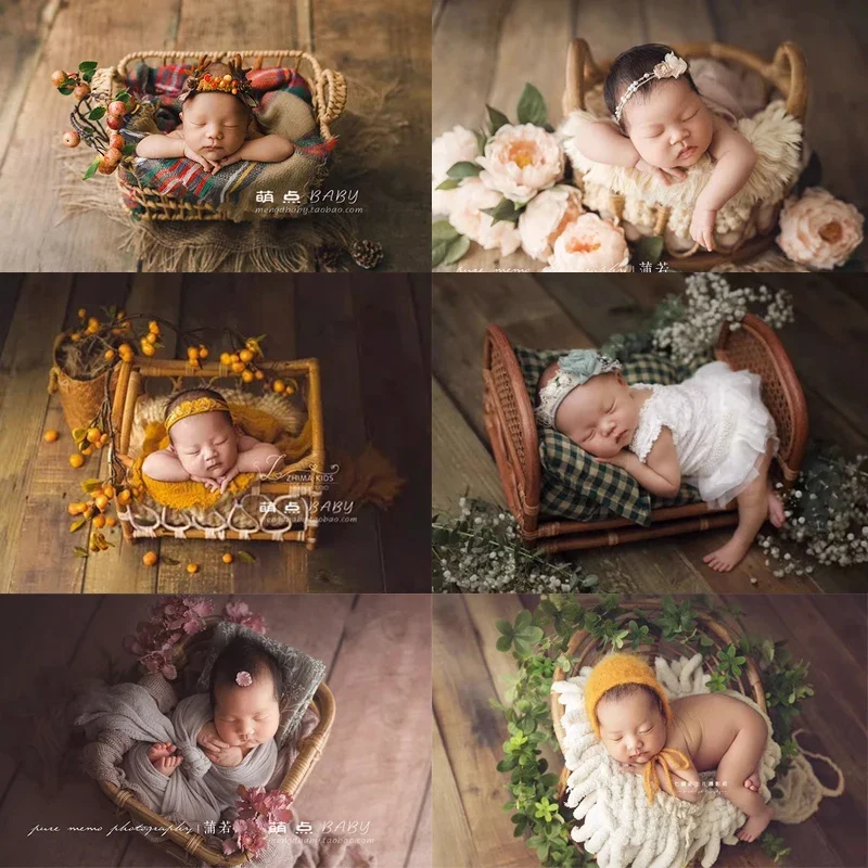 BE69: Newborn Photography Props, Vintage Woven Rattan Basket, Shoot Furniture, Posing Chair, Photo Bebe Accessories