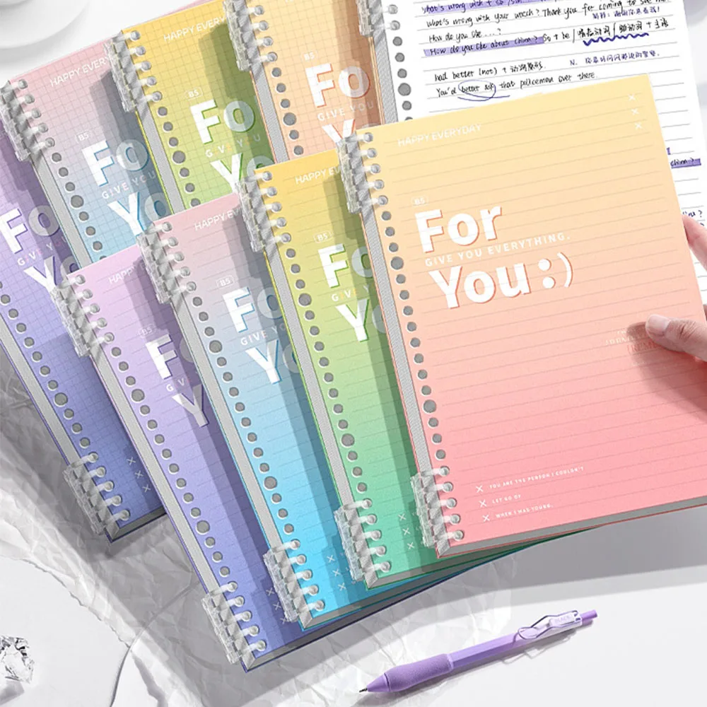 Little Fresh A5 Loose-Leaf Notebook Gradient Detachable Notebook Binder Lined Book Spiral Note Book School Supplies New 2024