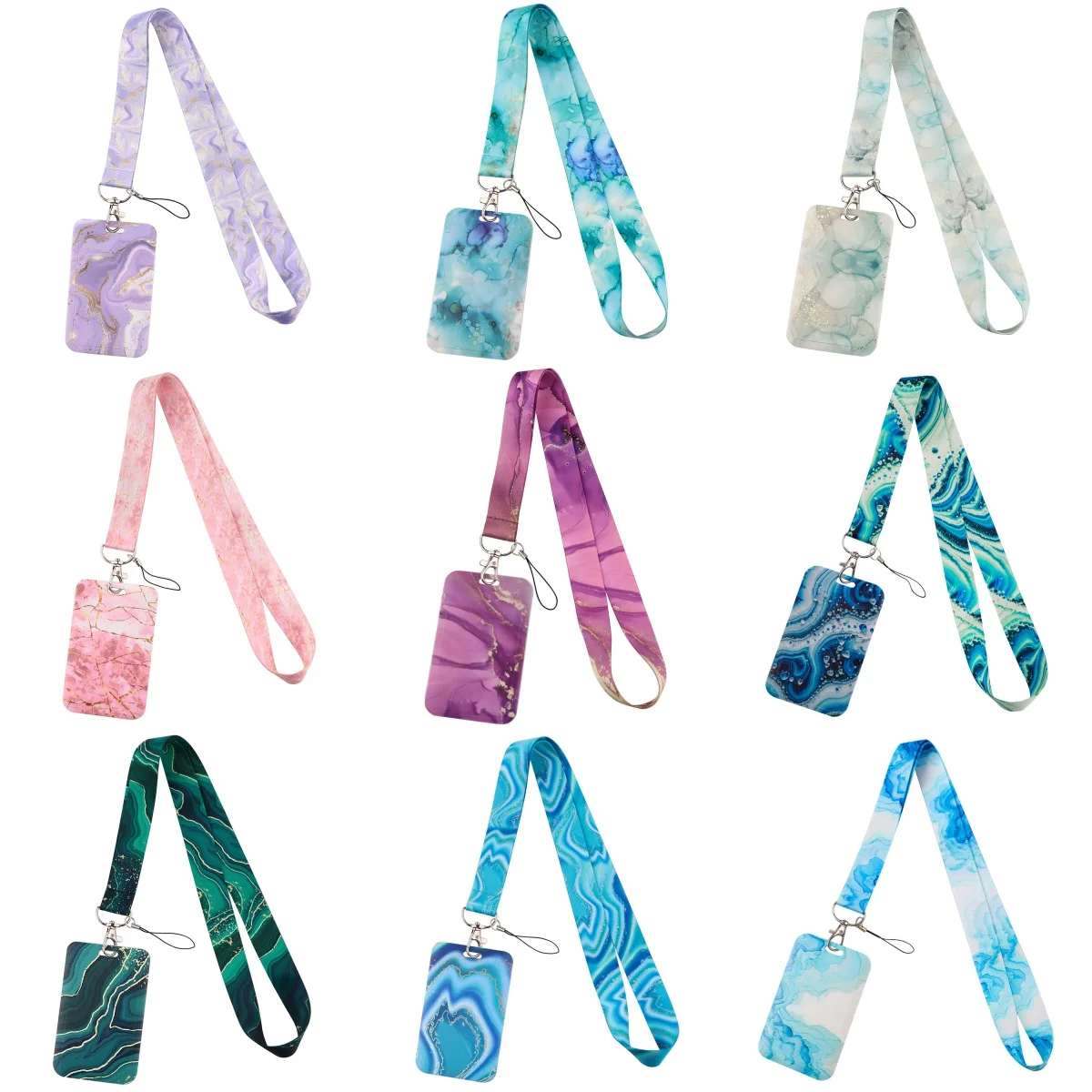 Marble Pattern ID Badge Holder Neck Strap Door Card Holders Lanyards Girls Women Credential Holder Keychain Business Card Gift