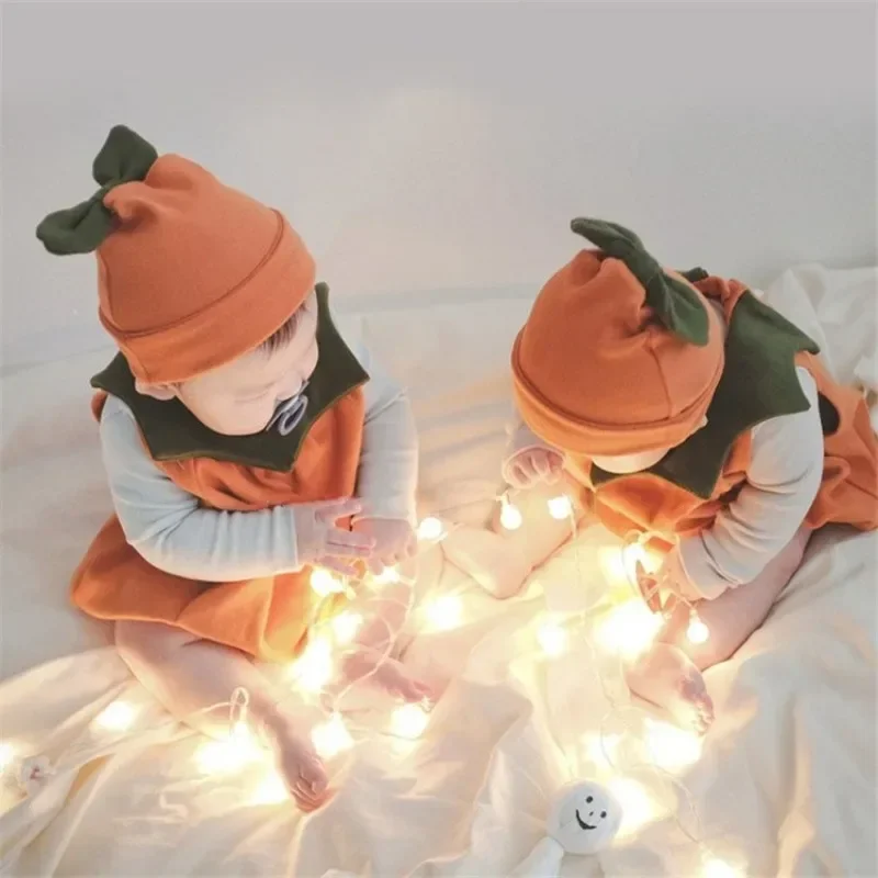 Cute Cosplay Halloween Baby Costume Pumpkin Suit Tops+Hat+Shoe Clothes Warm Soft Cotton Clothing 0-3Y Baby Girls Clothes ملابس