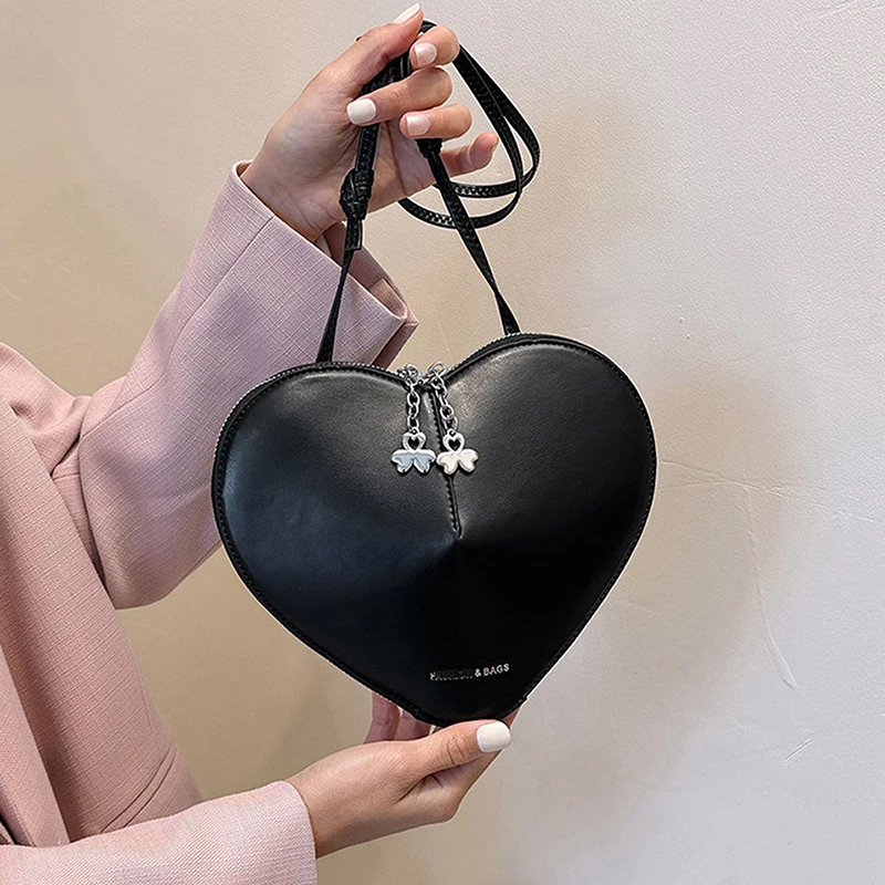 New Genuine Leather Peach Heart Bag Simple Versatile Crossbody Bag High Quality 3D Love Heart