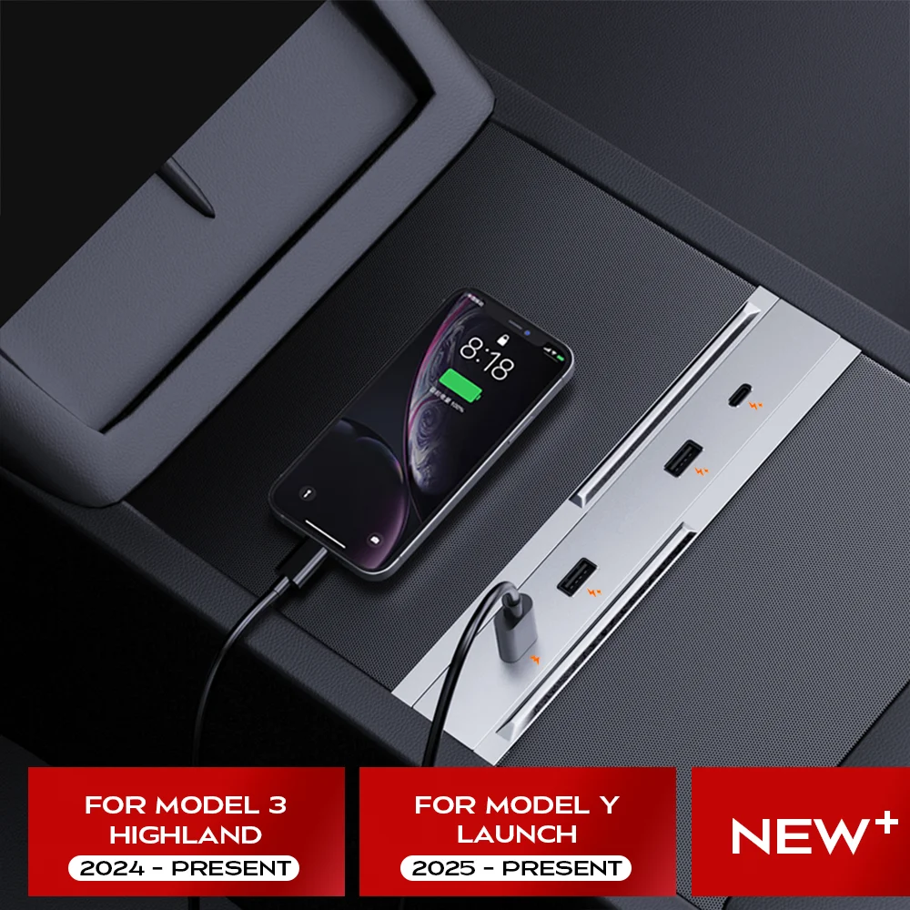 

For Tesla New Model Y Launch 2025 Model 3 Highland 2024 65W Expansion Dock Central Control Charging Shunt USB HUB Accessories