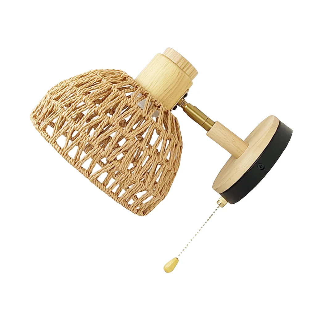 

Rattan Wall Lamp Sconce Retro Rural Living Bedroom Paper Rope 110v E26 v al proof farmhouse decor wall light without bulb