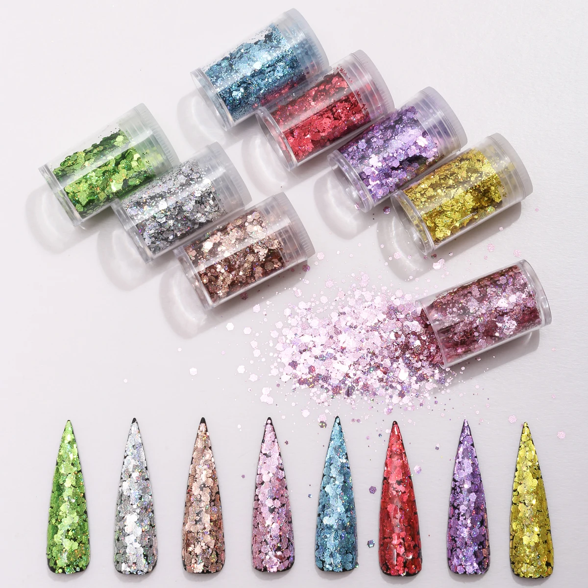 8Bottle Holographic Sparkling Stars In The Sky Chunky Glitter  Mixed Nail Art Glitter Kit Nail Glitter Powder Decoration Mixed