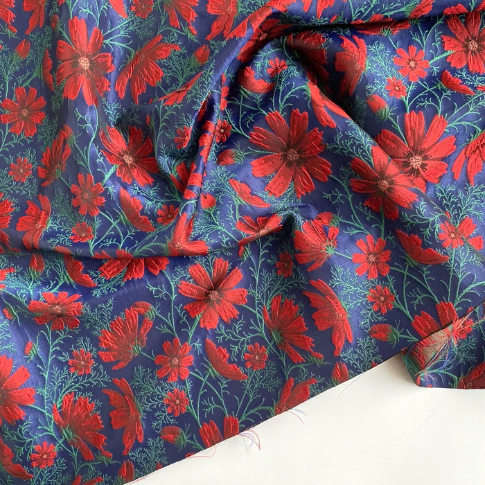 1yard Yarn-dyed Brocade Jacquard Dark Red Gesang Flower Embossed Fabric Pleated Tutu Skirt Fabric Bags Handmade DIY Sewing Cloth view 4