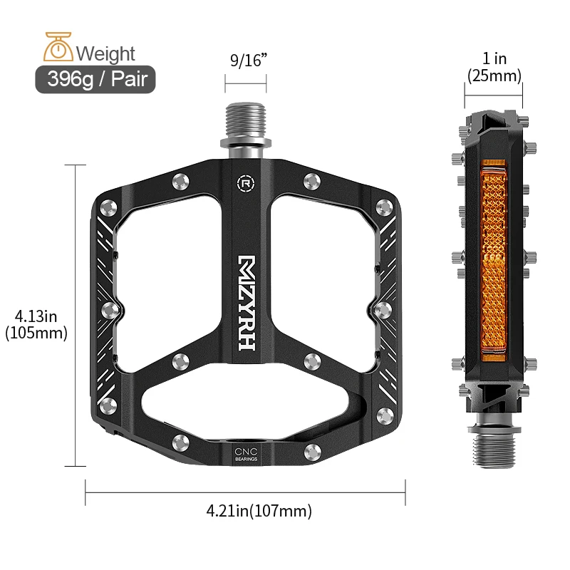 Reflective Mountain Bike Pedals 3 Bearings Road Bicycle Pedal Non-Slip Aluminum Alloy MTB Pedals Waterproof Bicycle Accessories