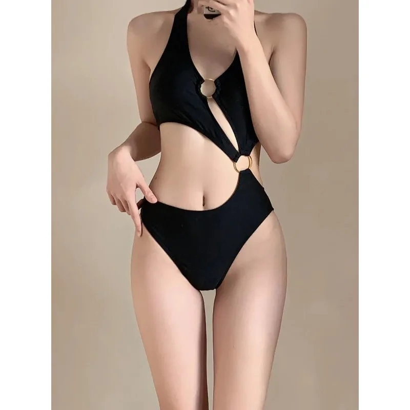 Nowe bikini, czarne, seksowne, z wysokim stanem, jednoczęściowe letnie wakacje, strój kąpielowy Haute Couture, gorące źródła