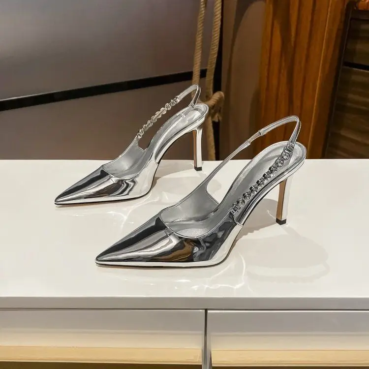 New with Skirt Pointy Stiletto Heels Femininity Silver Sandals Senior Women's Shoes