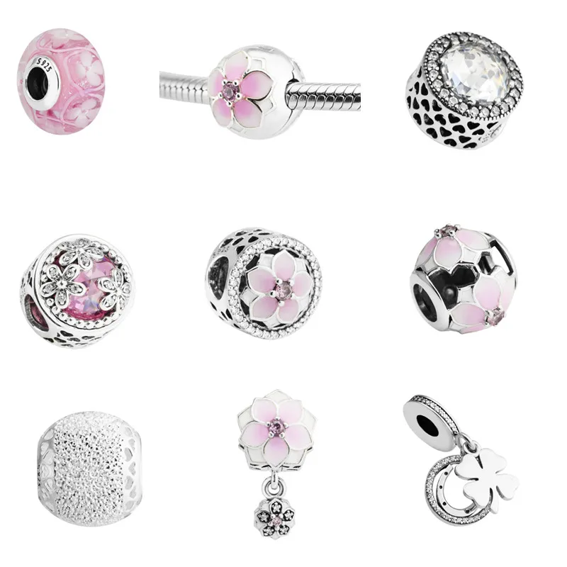 

Fashion Make Up Accessories Magnolia Bloom Pale Cerise Enamel & Pink Women's Jewelry 925 Sterling Silver Charms Woman Kids