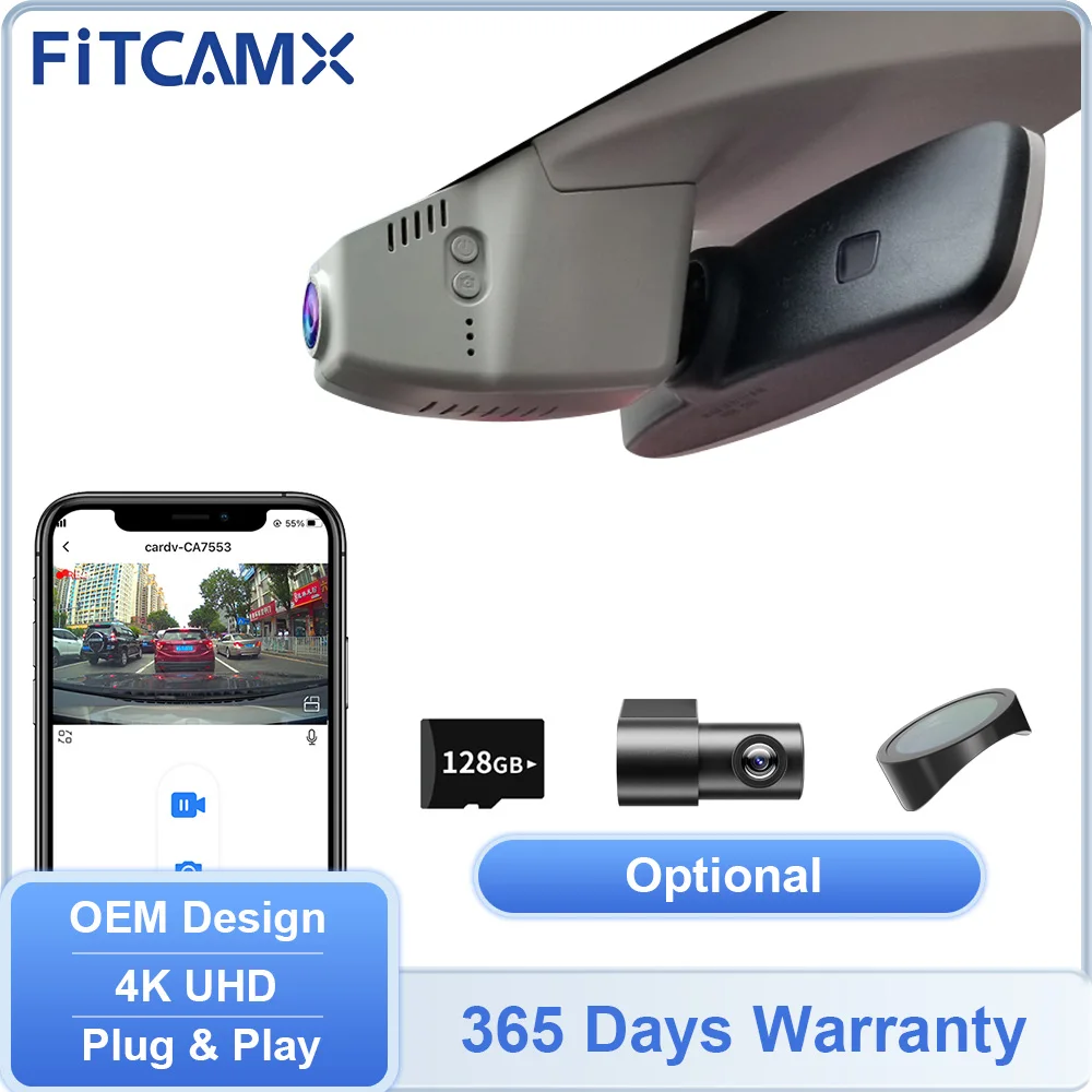 Dashcam for SKODA Kodiaq Octavia Scala Kamiq Karoq Codek Enyaq Fabia Superb & Elroq 2025 2026, FITCAMX 4K UHD Car DVR Front Rear
