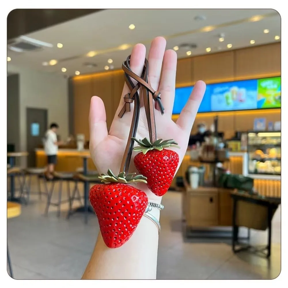 Funny Waterproof Strawberry Key Ring Resin Handmade Keychain 3D Design Bag Charm Bag Decoration