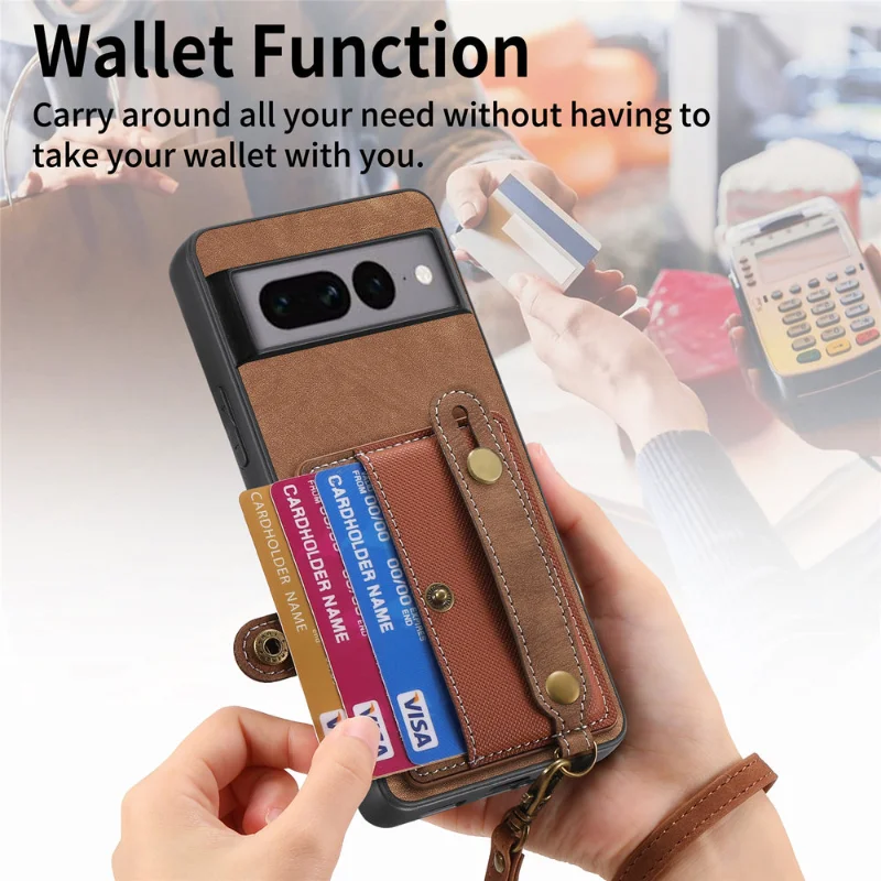 بو الجلود محفظة بطاقة حالة الهاتف ، فتحات بطاقة ، حامل اليد ، غطاء حامل الهاتف ، جوجل بكسل 8 ، 8Pro ، 7 Pro ، 7A ، 6