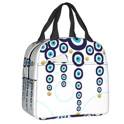 Blue Gold Evil Eye Hanging Beads Thermal Insulated Lunch Bags Nazar Hamsa Bohemian Portable Lunch Tote Multifunction Food Box