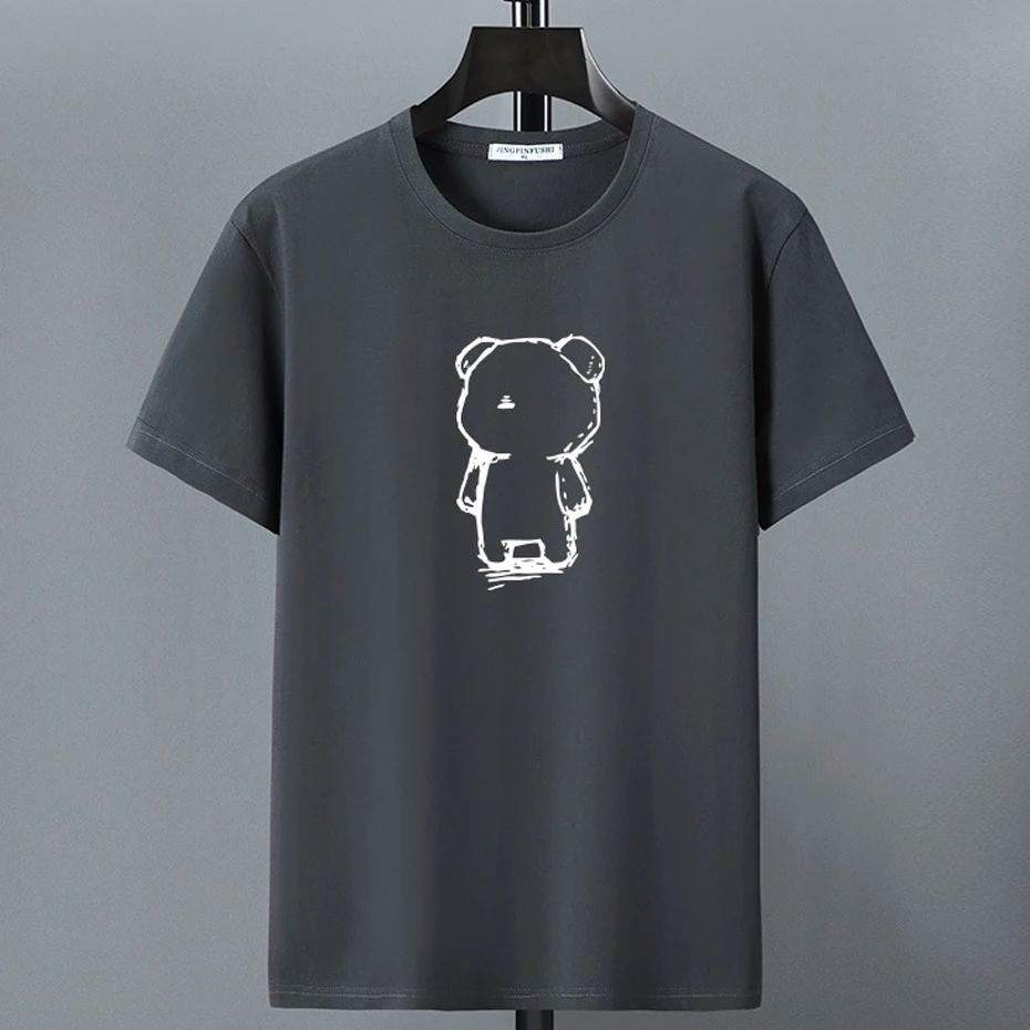12XL T-shirt Men Summer Cotton T Shirt Bear Print Short Sleeve Tshirt Fashion Casual Tops Tees Male