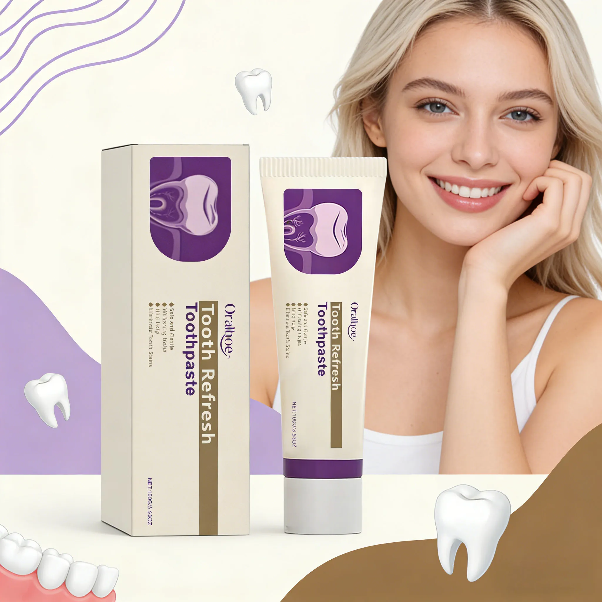 Pasta Dental ORALHOE 100g, Refresca el Aliento, Blanquea los Dientes, Protege las Encías, Repara el Esmalte, Mantiene la Salud, Aumenta la Confianza