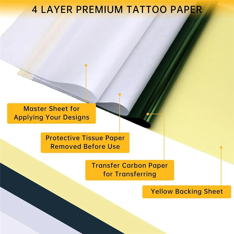 Latest 100 Sheets Tattoo Transfer Paper A4 Size Tattootemplate Paper, 4 Layers Tattoo Template Paper Fortattoo,Thermal Paper