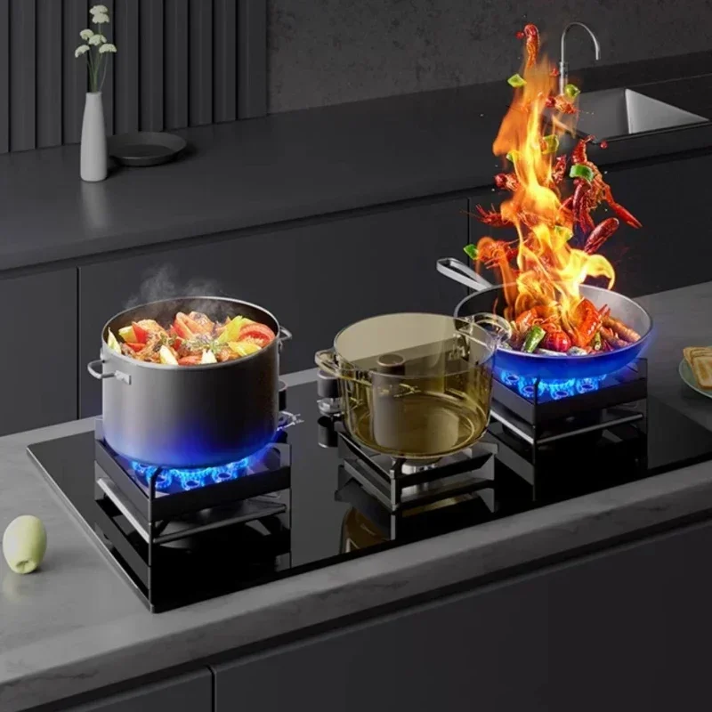 Three - burner gas stove embedded in household kitchen - Natural gas & liquefied gas  cooker