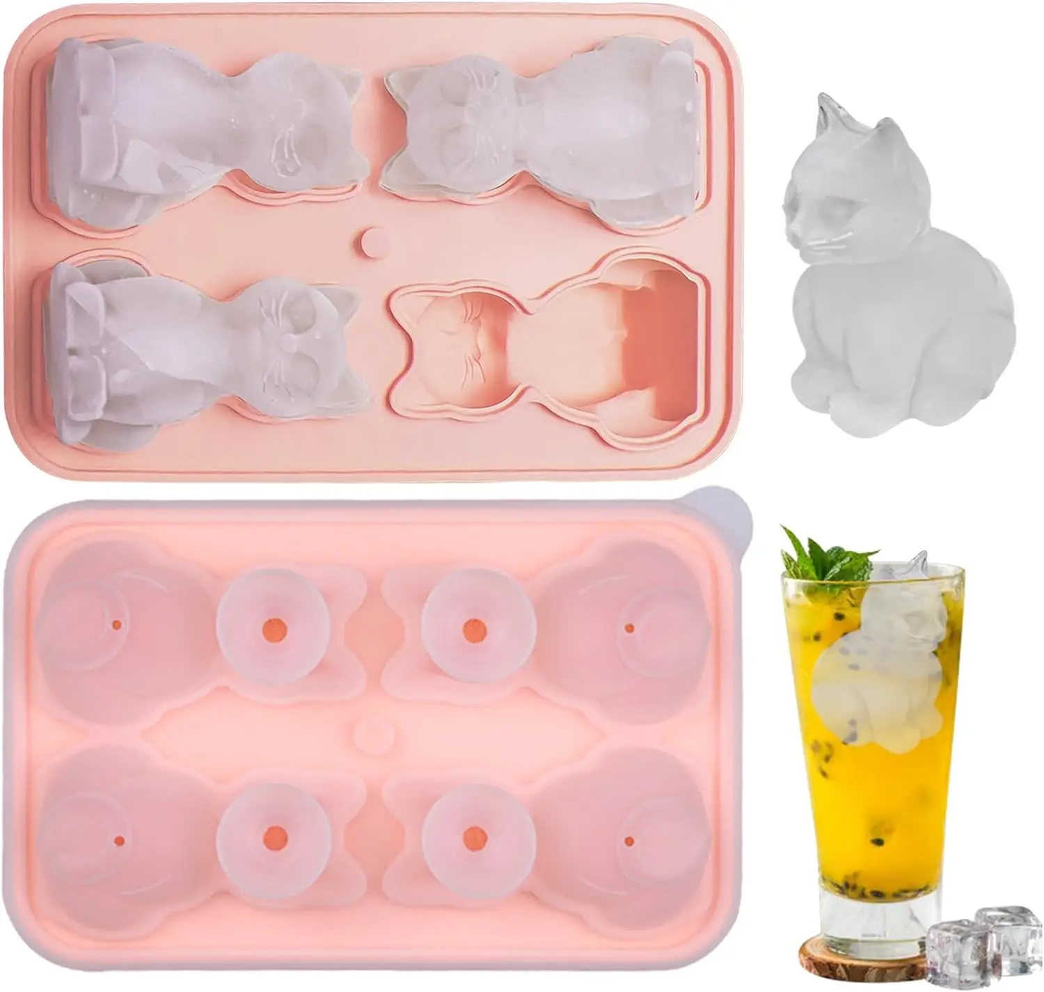 

Ice Cube Tray Silicone Large Ice Cube Mold, Fun Shapes Ice Cube Trays for Freezer with Lid