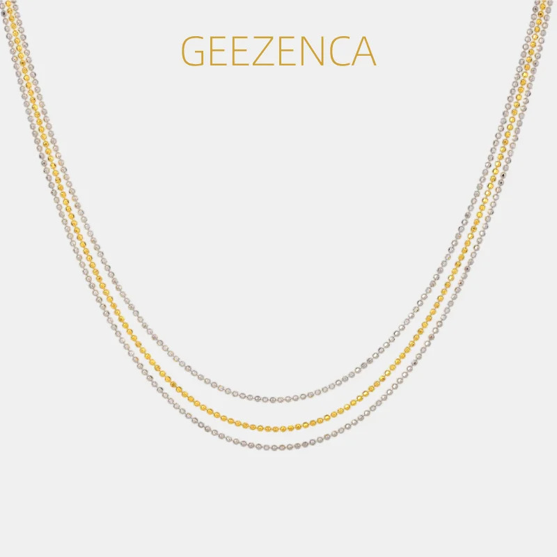 geezenca-italian-jewelry-925-silver-two-toned-3-layered-43cm-beaded-chain-chokers-necklace-for-women-18k-gold-unique-trendy-gift