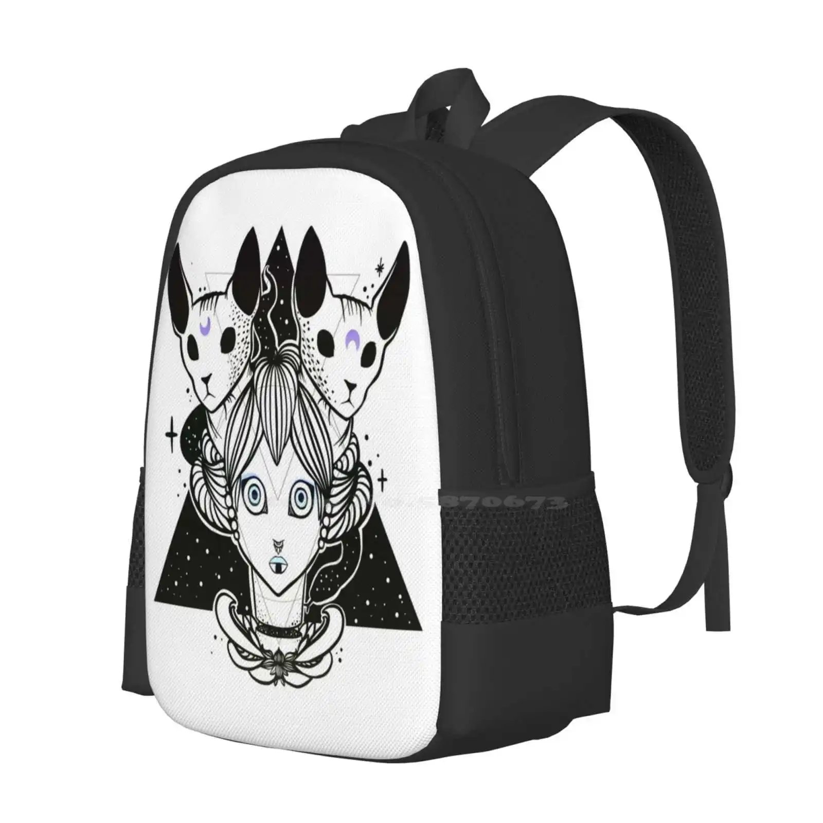 Weird Girl With Sphynx Cats And Snakes Hot Sale Schoolbag Backpack Fashion Bags Trippy Art Psychedelic Art Weird Art Goth Art