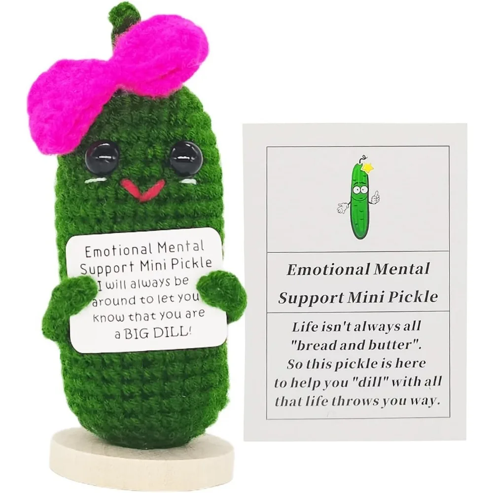 

Funny Crochet Pickles 1 Pcs with Affirmations Cards for Inspirational Novelty Good Luck Gift and Party Decorations