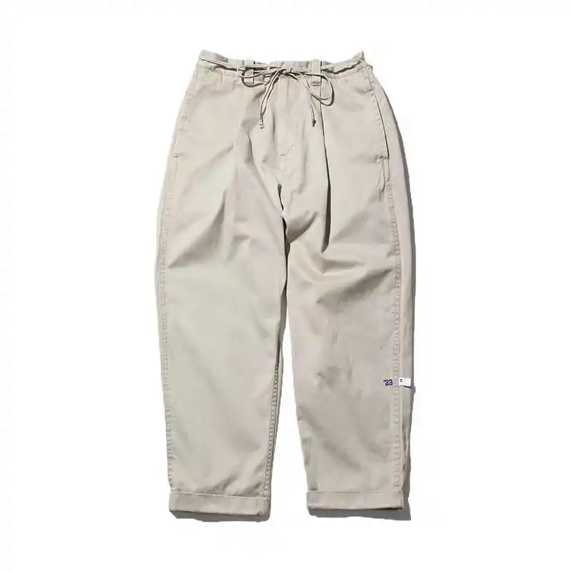 Japanese Drawstring Loose Casual Trousers Versatile and Popular CAHLUMN Double Pleated Tapered Cotton Pants