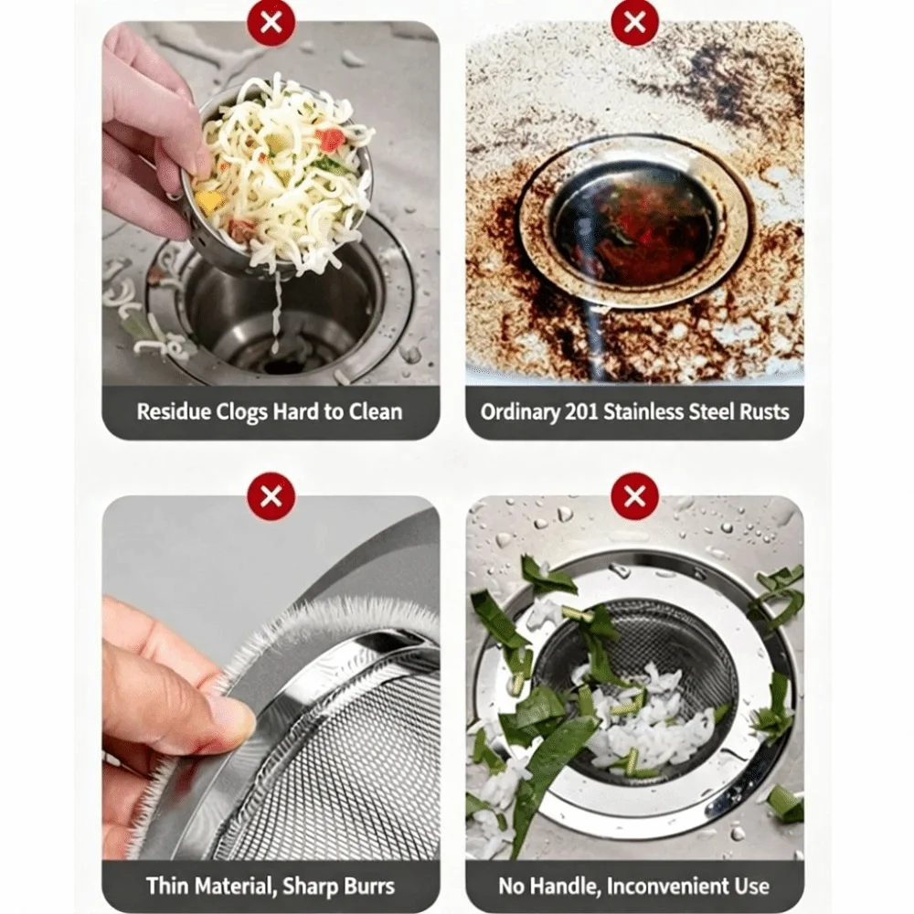 304 Stainless Steel Sink Strainer Dense Mesh Easy Clean Kitchen Sink Filter Smooth Edges Professional Drain Strainer Kitchen