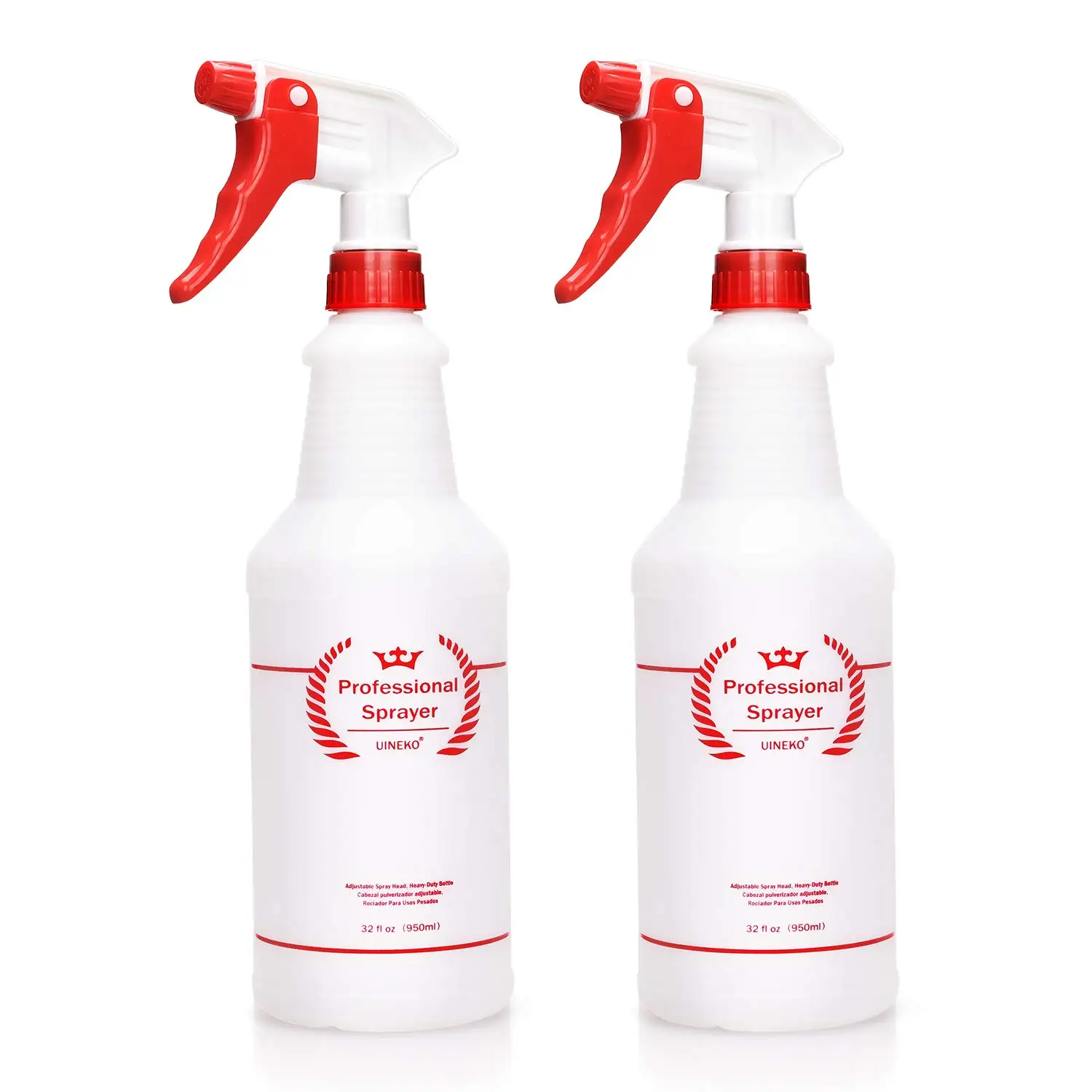 

32 Oz Heavy Duty Spray Bottles, Leak Proof with Adjustable Nozzle for Cleaning and Gardening - Red